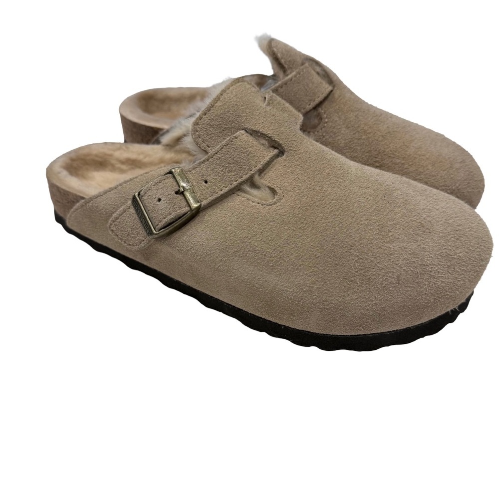 Birkenstock Boston Women’s Shearling Clogs Mules Taupe Suede Sz US 6 EU 37 NEW!